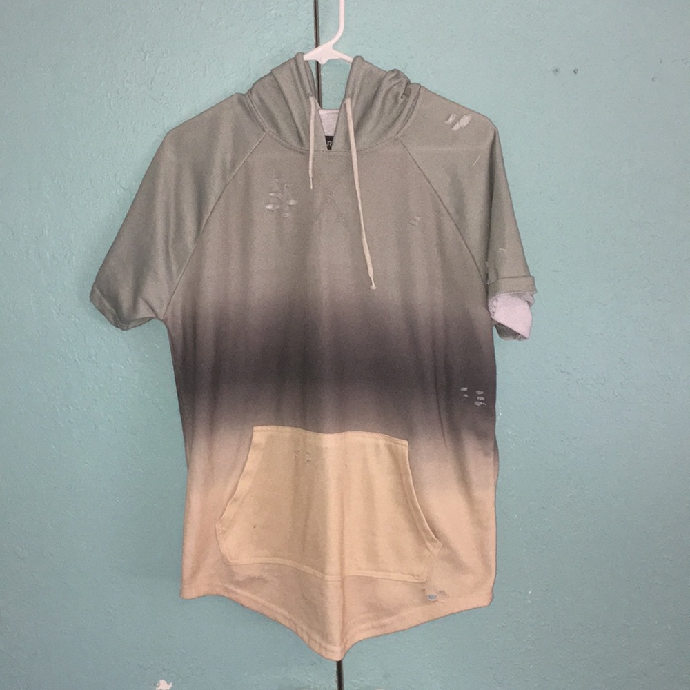 Elongated distressed hooded T-shirt